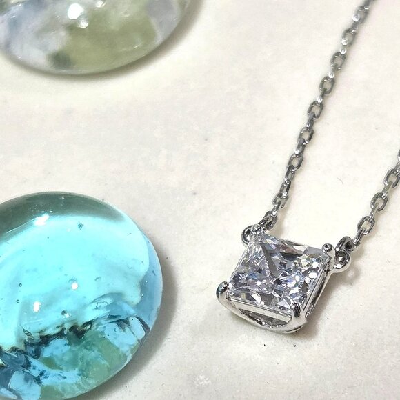 🌟Swarovski Attract Crystal Necklace Princess Square Cut Solitaire Pendant 🌟 - Picture 2 of 10
